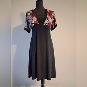 Vintage Black and Red Floral Women's Dress